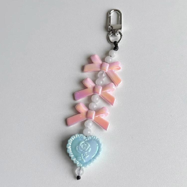 Elegant Bowknot and Heart Keychain with Pearls Stylish Bag Charm Accessories Handmade Car Key Ornament for Daily Use