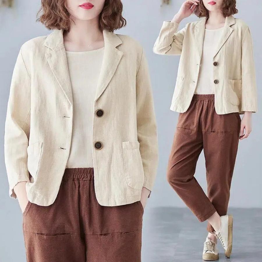 Chaqueta de Algodón Lino Hombres Mujeres Holgada Verano Primavera Casual Moda Camisa Protector Solar