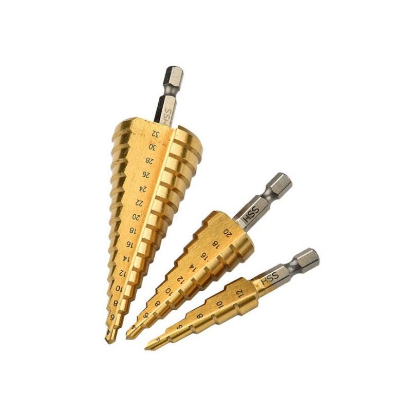 Versatile 3 Pcs 4-12/20/32mm Large Hss Steel Step Cone Drill Titanium Bit Hole Cutter Set For Various Materials