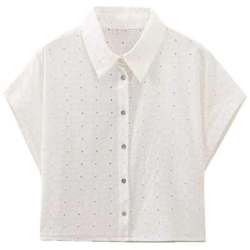 

Fashion Style 2024 Summer New Arrival Women s Slimming Sense of Design All-Matching Hollow Embroidery Short Shirt 2587067 Picture color L