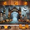 1pc Halloween Background Banner Mysterious Halloween Photography Background Gothic Castle Pumpkin Lantern and Bat - Horror Ha