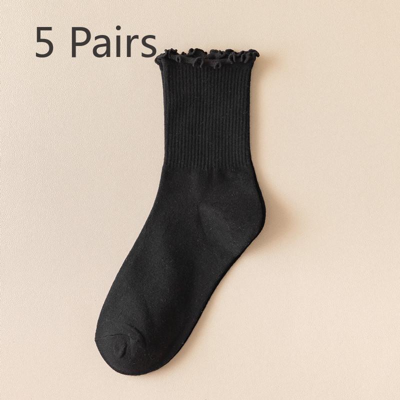 5 Pairs of Women's Summer Thin Wooden Ear Side Pile Socks