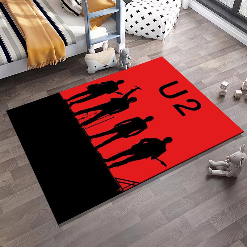 "Silhouette Band Design on Red Background Non-slip rug suitable for living room and bedroom sofas"