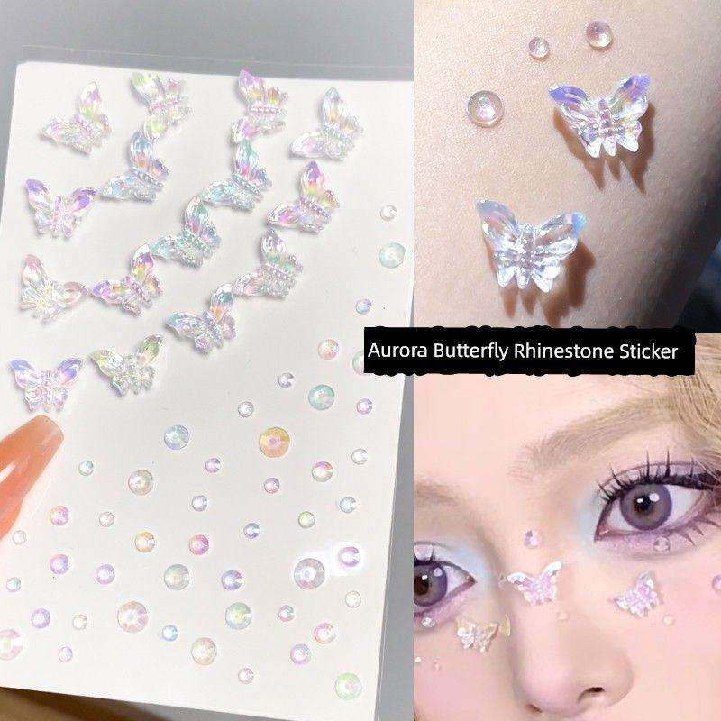 Music Festival Makeup Face Pasters Butterfly Ornament Star Moon Stick-on Crystals Concert Face Sticker Ornament Ornament Rhinestone Bright Diamond