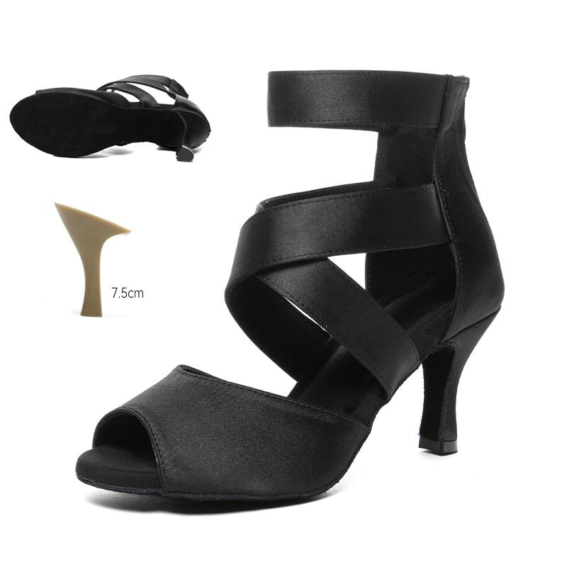 

Satin Latin Dance Shoes for Women Adult Sexy High Heels Ballroom Dance Boots Tango Salsa Heeled 7.5cm 35 чорний