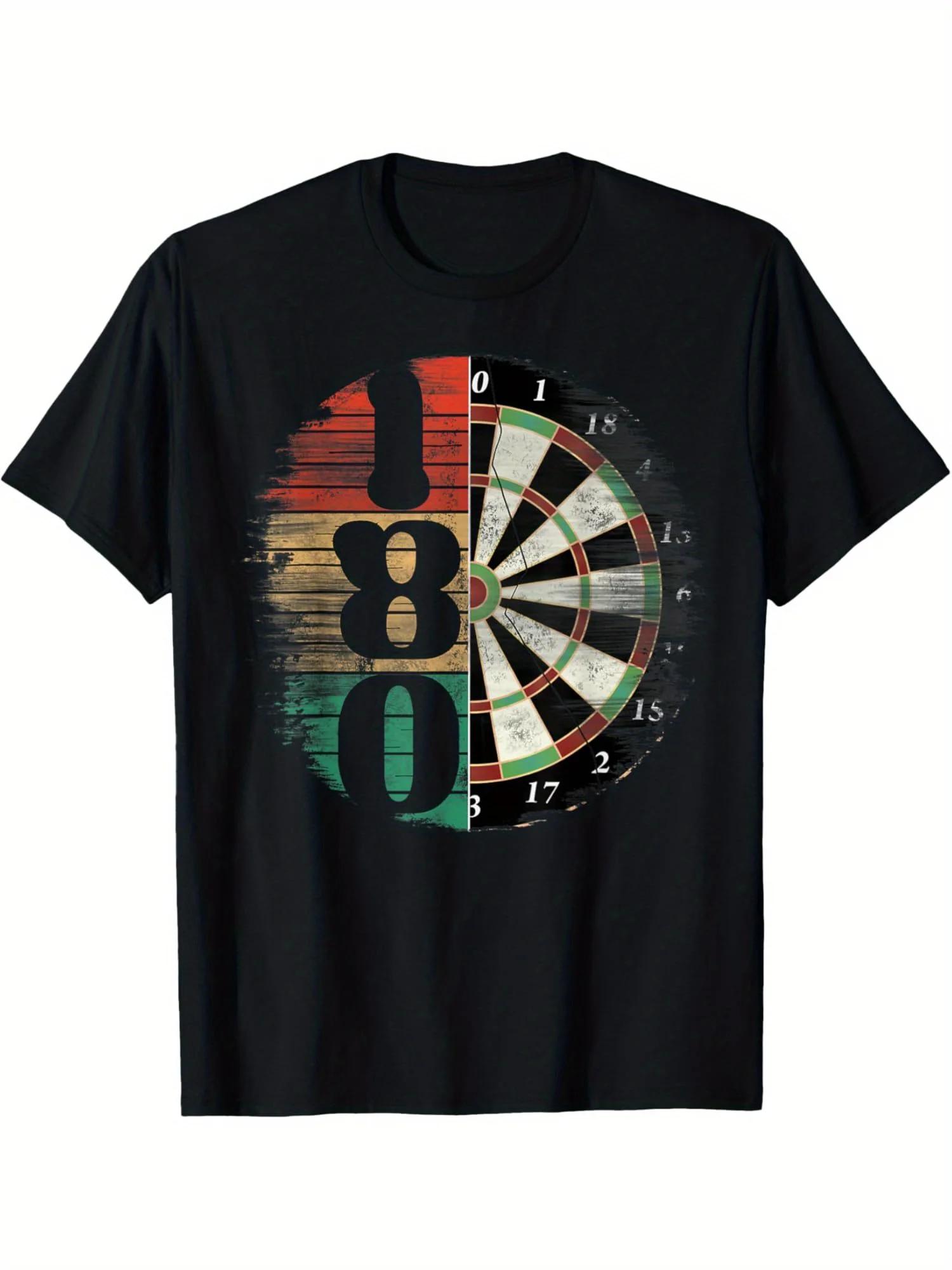 

Men s Retro Dart Board 180 Pattern T-shirt, 80s Style T-shirt Printed T-shirt, Ideal Choice for Dart Enthusiasts - Men s Summ... 5XL різнокольоровий