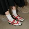 Pantofi balerini Mary Jane roșii cu buline, din satin, pentru femei, cu talpă moale