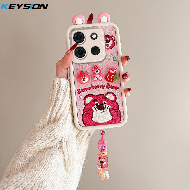 

KEYSION Милый 3D мультяшный чехол с ушками для TECNO Spark Go 2023 Pop 7 Pro с браслетом, силиконовый противоударный чехол для телефона для Infinix Smart 7 for Tecno Pop 7