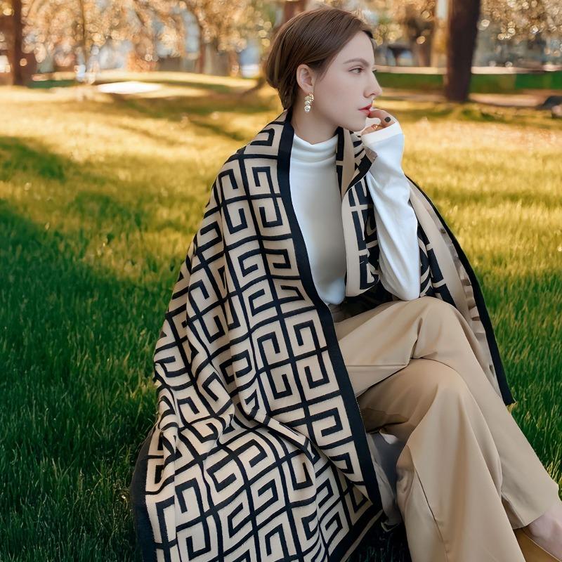 Autumn and winter plaid old money wind jacquard scarf women's imitation cashmere scarf high-end Maillard warm shawl