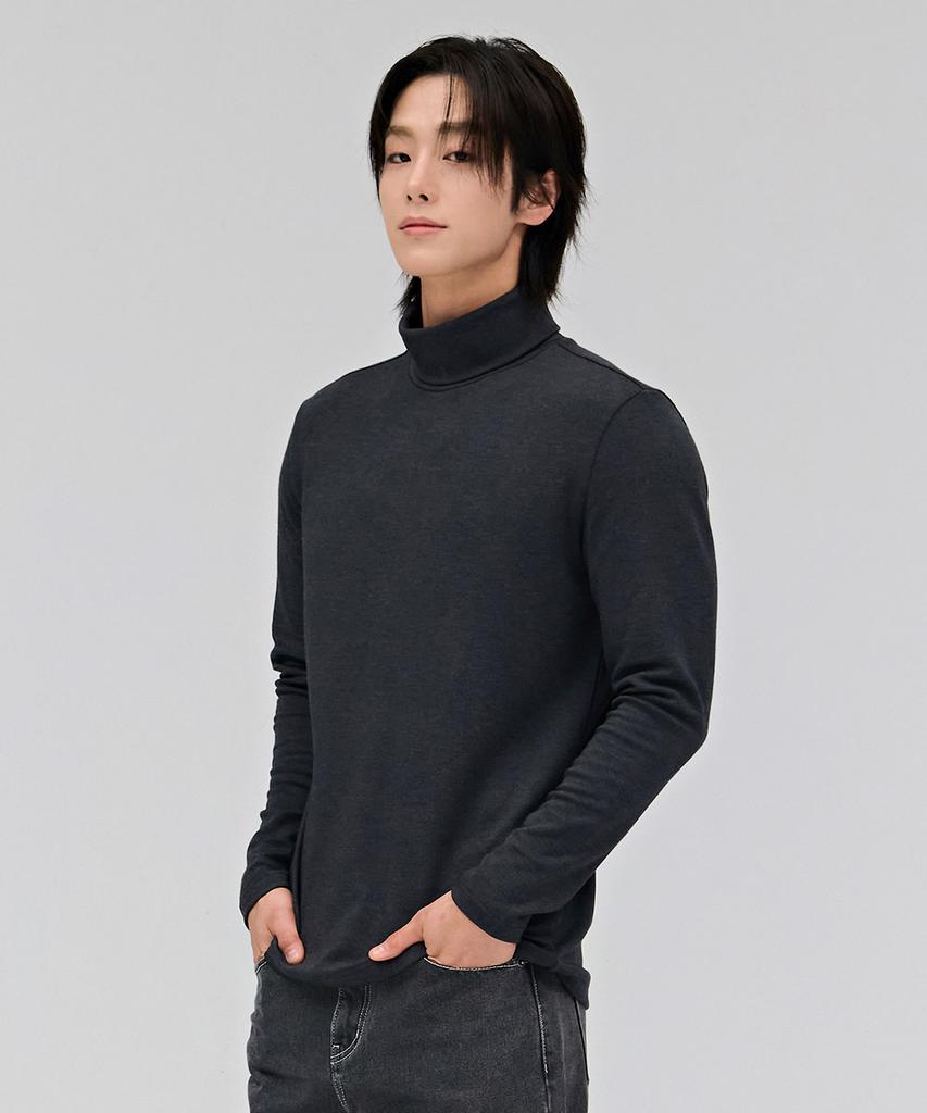 CHASECULT Unisex Essential Turtleneck Fleece Long Sleeve T-Shirt - Charcoal