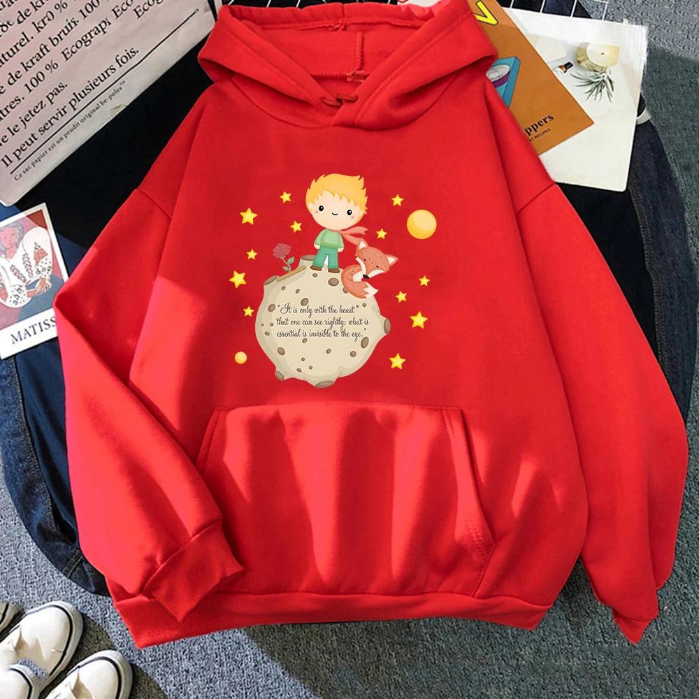 Mały Książę i Lis Bluzy Damskie Casualowe Bluzy Kawaii Cartoon Nadruk Bluza Z Kapturem Urocze Ubrania Dla Dziewczynek Graficzne Bluzy Z Kapturem