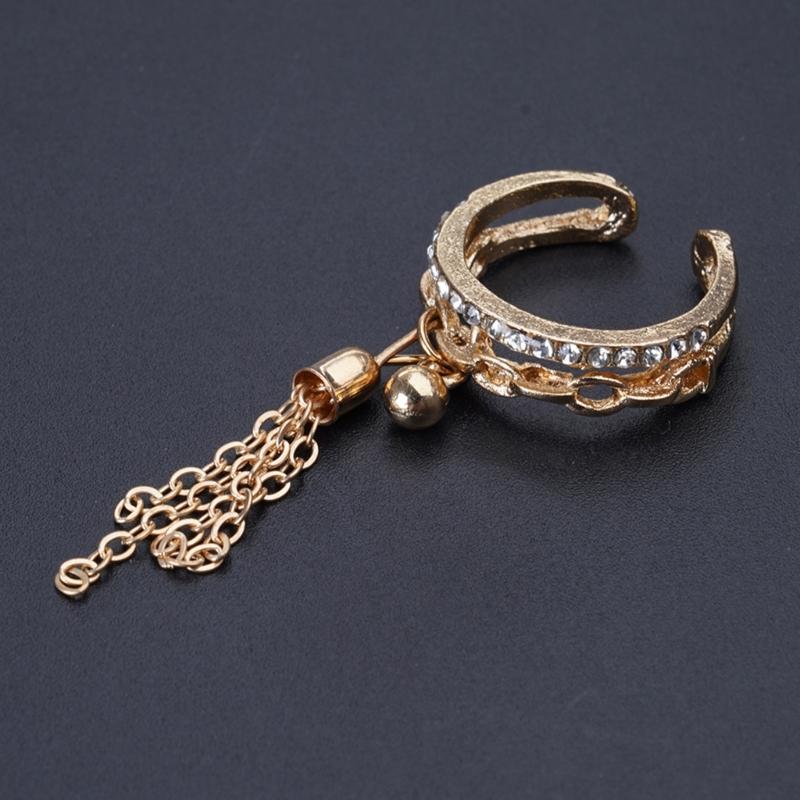 Dangling Chain Tassel Band Ring Adjustable Open Ring Gift Link Chain Tassel Ring Zirconia with Spike Pendant Finger Ring