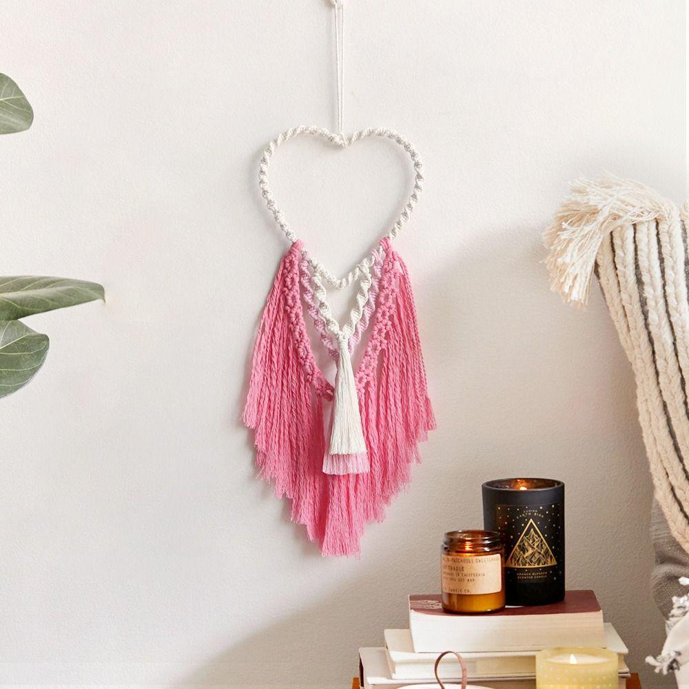 Hand-Woven Heart-shaped Macrame Tapestry Art Cotton Rope Tapestry Wall Hanging Tapestry  Dorm Room