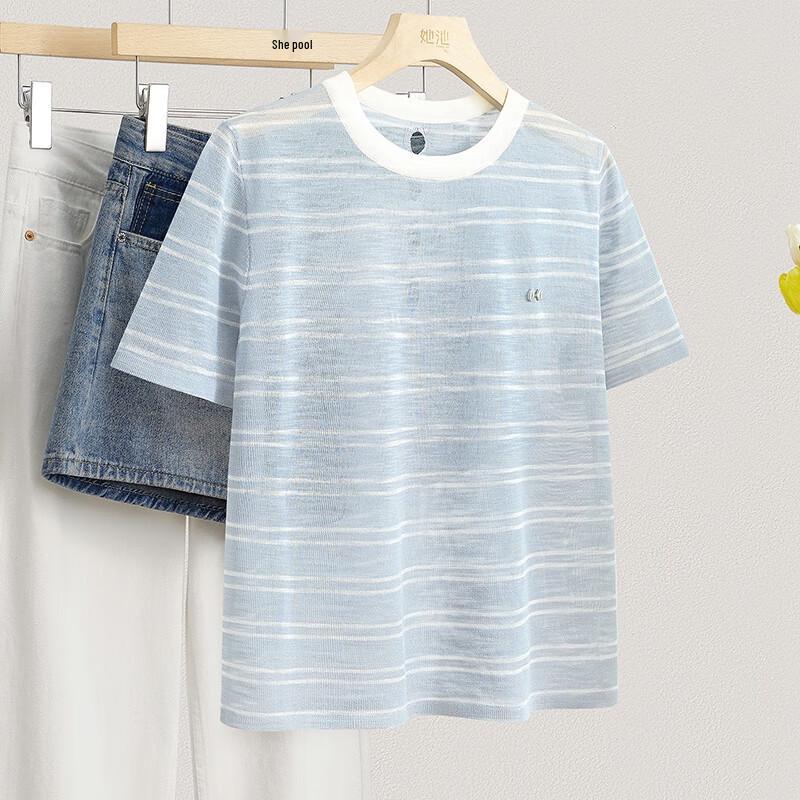 Women s Striped Color Block Short Sleeve Knit Top L