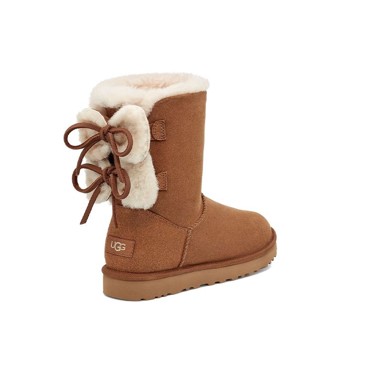 UGG Classic Double Bow Short Warm Durable Double Bow Fleece Snow Boots Women Boots Chestnut 1127131-CHE