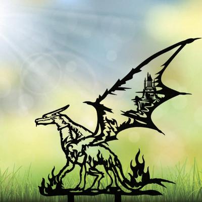 1 Piece Metal Garden Art Dragon Sculpture with Stake - Steel Animal Yard Ornament, Outdoor Lawn Decor for Patio
