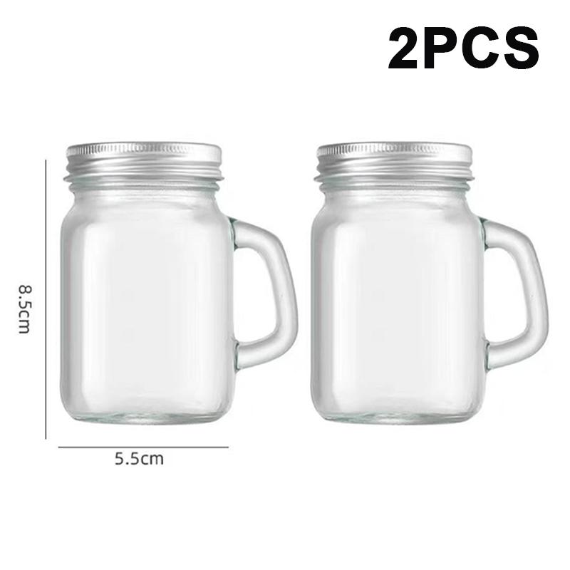 120ml Silver Glass Jar Cup with Handle Lid, Coffee Juice Food Storage Container