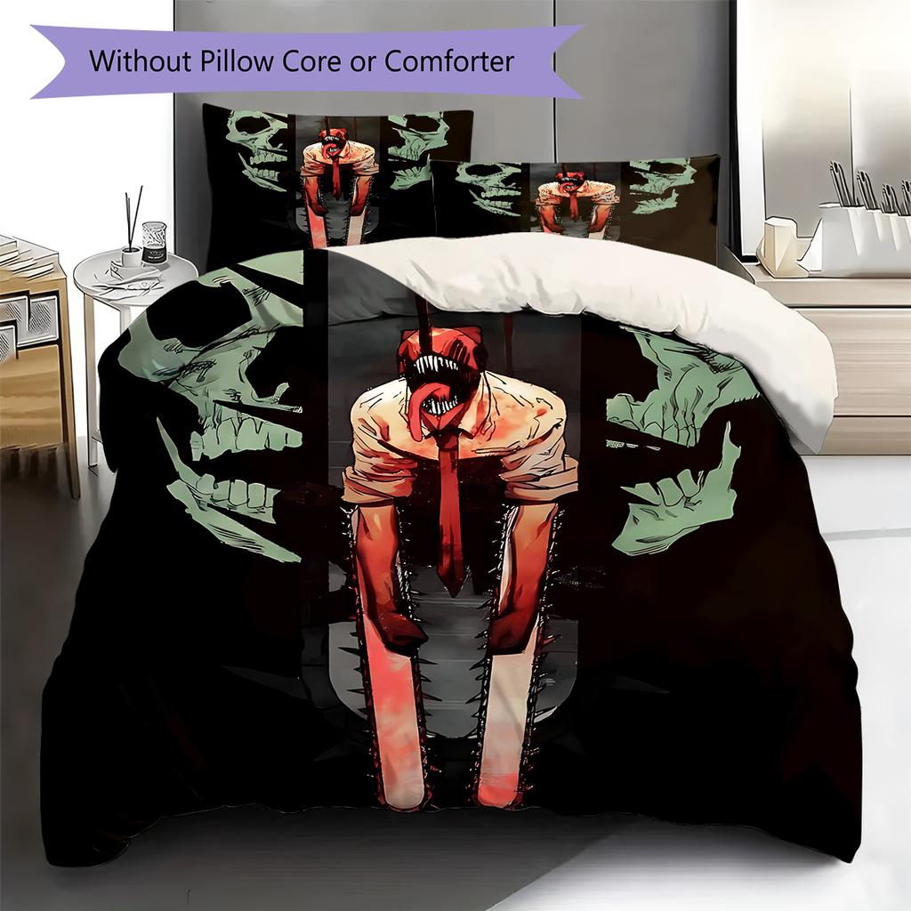 Chainsaw Man Pattern Bedding,Quilt Set Quilt Cover Pillowcase Home Birthday Gift (1 * duvet cover + 2 * pillowcase, without core)