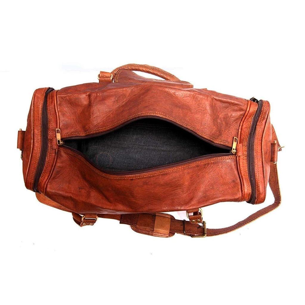 Men's Duffel New Vintage Luggage Brown Bag Leather Goat Gym Travel Genuine