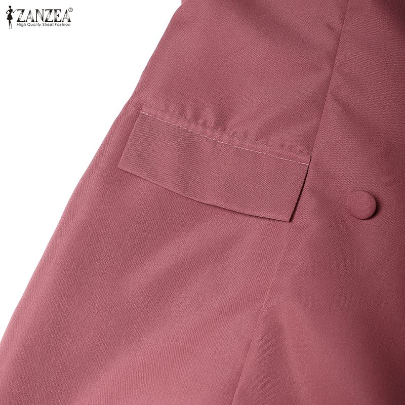 ZANZEA Women Casual Turn Down Collar Short Sleeve Sheath Dress