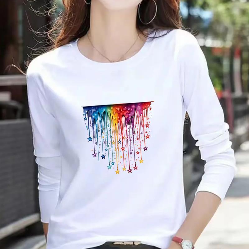 Women's Casual Heart Letter Print Long Sleeve Round Neck T-shirt for Spring & Autumn
