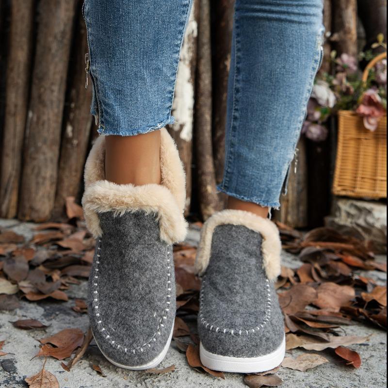 Large size plush cotton shoes for women's autumn and winter new flat bottom thickened round head snow boots for women