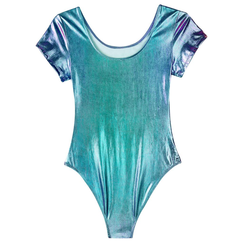 Damen Glänzendes Lackleder Einteiler Leotard Bodysuit Tanzbekleidung Bodys Badeanzug