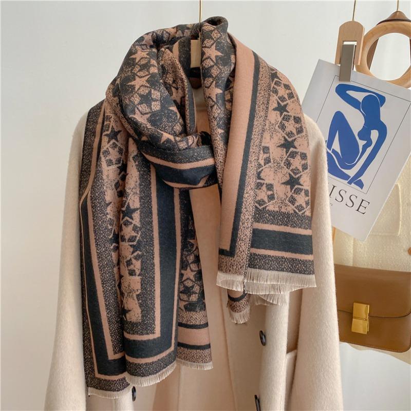 Autumn and winter five-pointed star warm scarf women's long thickened imitation cashmere scarf stall