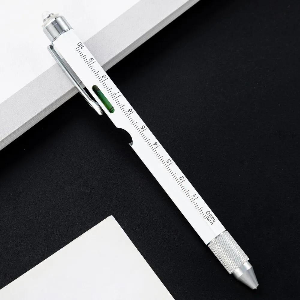 Durable Metal Multi Tool Pen 9-in-1 With LED Light Spirit Level Screwdriver Ruler Ballpoint Pen Capacitive Pen Outdoor Tool Pen