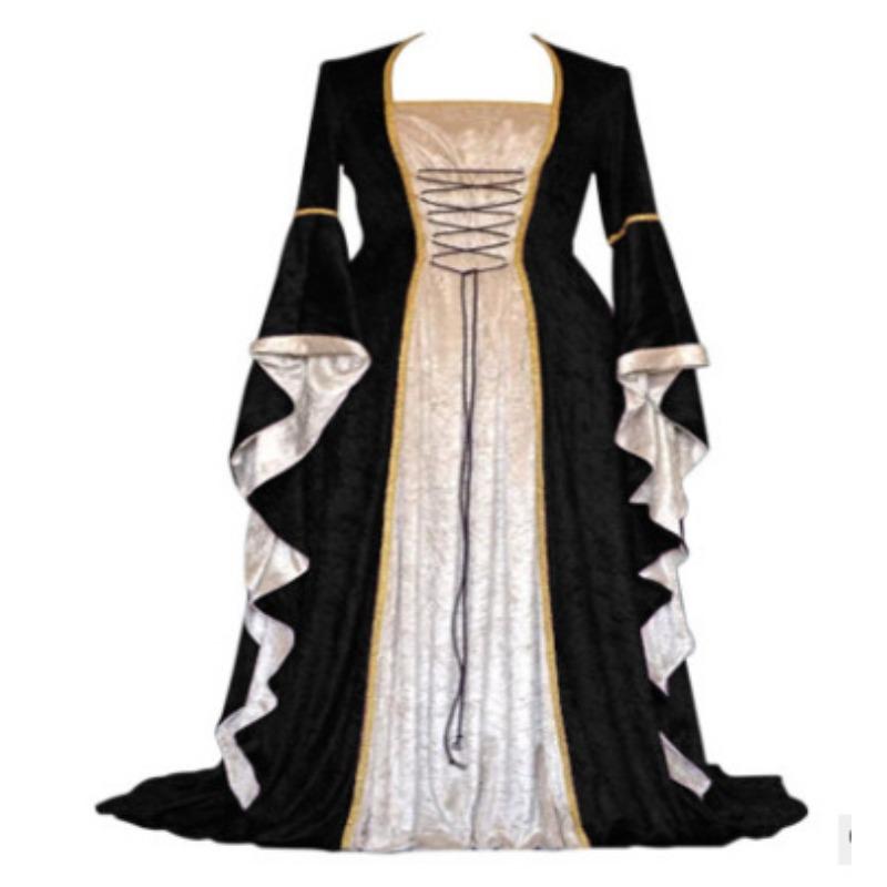 

Wish gold velvet horn sleeves retro, medieval European court long and ground women s skirts 5XL чорний