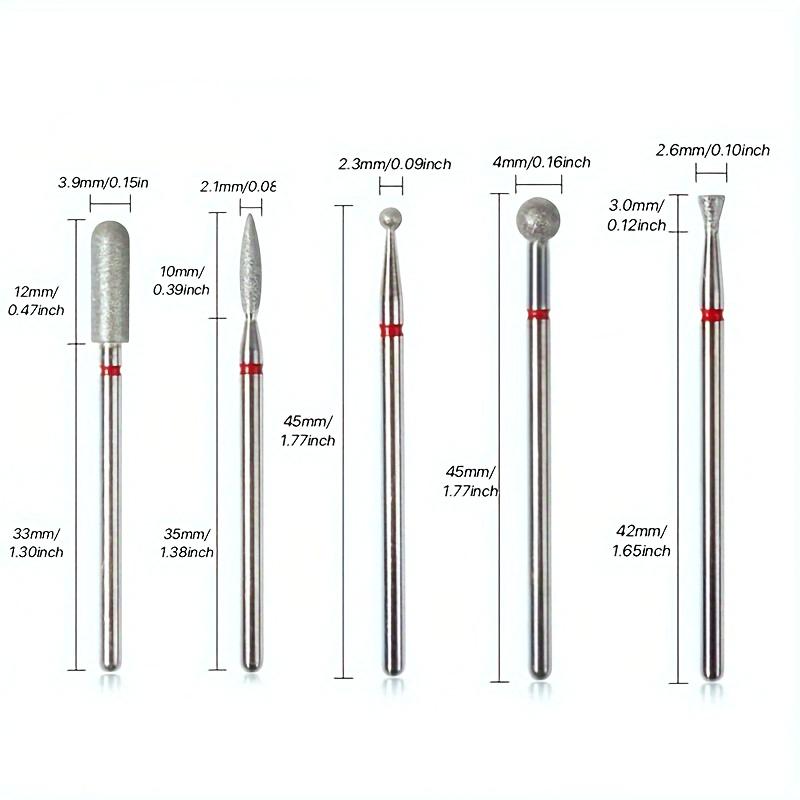 1/5Pcs Red Diamond Nail Drill Bit Milling Cutter for Manicure Electric Rotary Burr Cuticle Tools Accessories