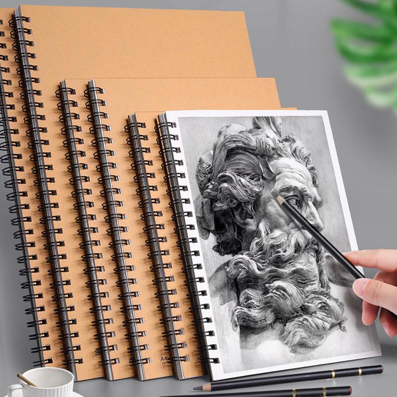 A4 8k 16k Sketchbook,Double Coil Drawing Book,Kraft Paper Cover Croquis Book,40sheets/Book,Thickened Base Plate,Art Supplies