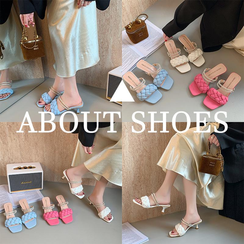 Foreign trade large size 2025 summer new fairy high-heeled sandals French versatile two wear one-word slippers outside women's shoes