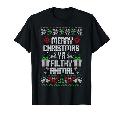 Merry Christmas Animal Filthy Ya Xmas Pajama Unisex Black T-Shirt Mens Womens Tees Top