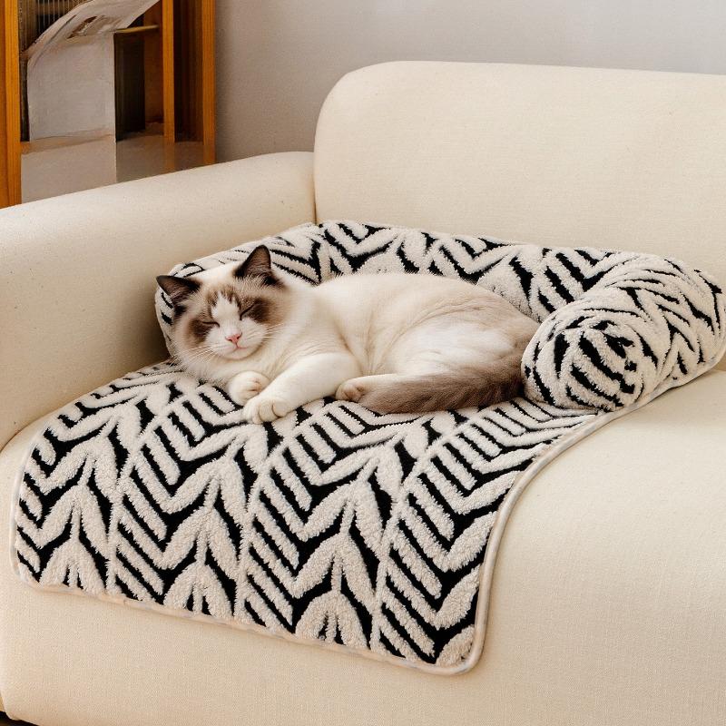 80x60cm Pet Sofa Bed Super Soft Plush Mat with Neck Pillow Machine Washable Pad for Small Dog Cats Indoor Outdoor Travel Use