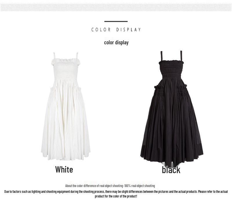 French Retro White Spaghetti Strap Backless Ruffled Slimming Maxi Dress