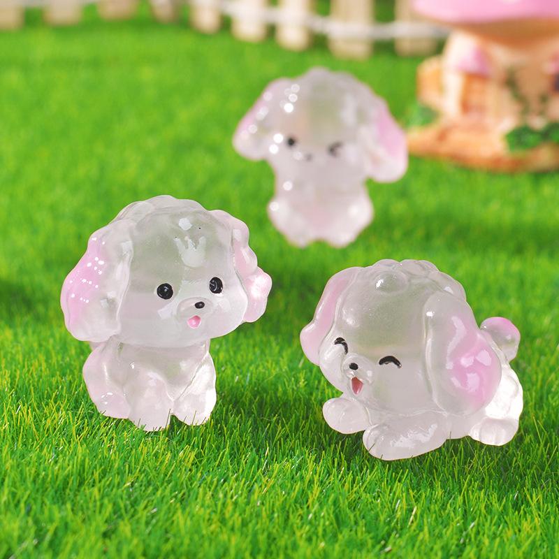 Micro-landscape Creative Cute Cartoon Transparent Glow-in-light Pink Puppy Garden Landscape Decoration Resin Small Figurine