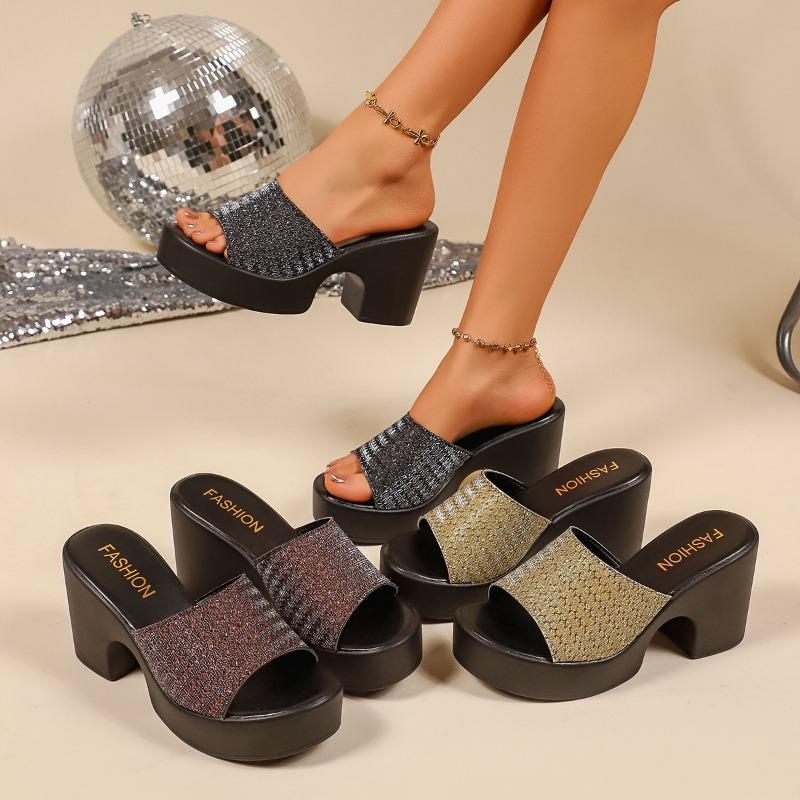 Women'S Slippers Summer Flash Platform Shoes Plus Size Chunky Heel Round Head Sandals Open Toe New Shoes For Women Fashion