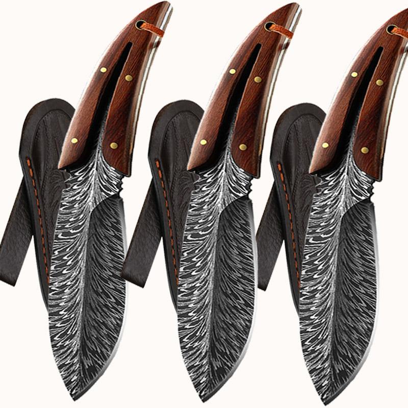 Kitchen Knife Feather Pattern Knife Boning Knife With Sheath Stainless Steel Fruit Knives Perfect for Kitchen Cooking Household