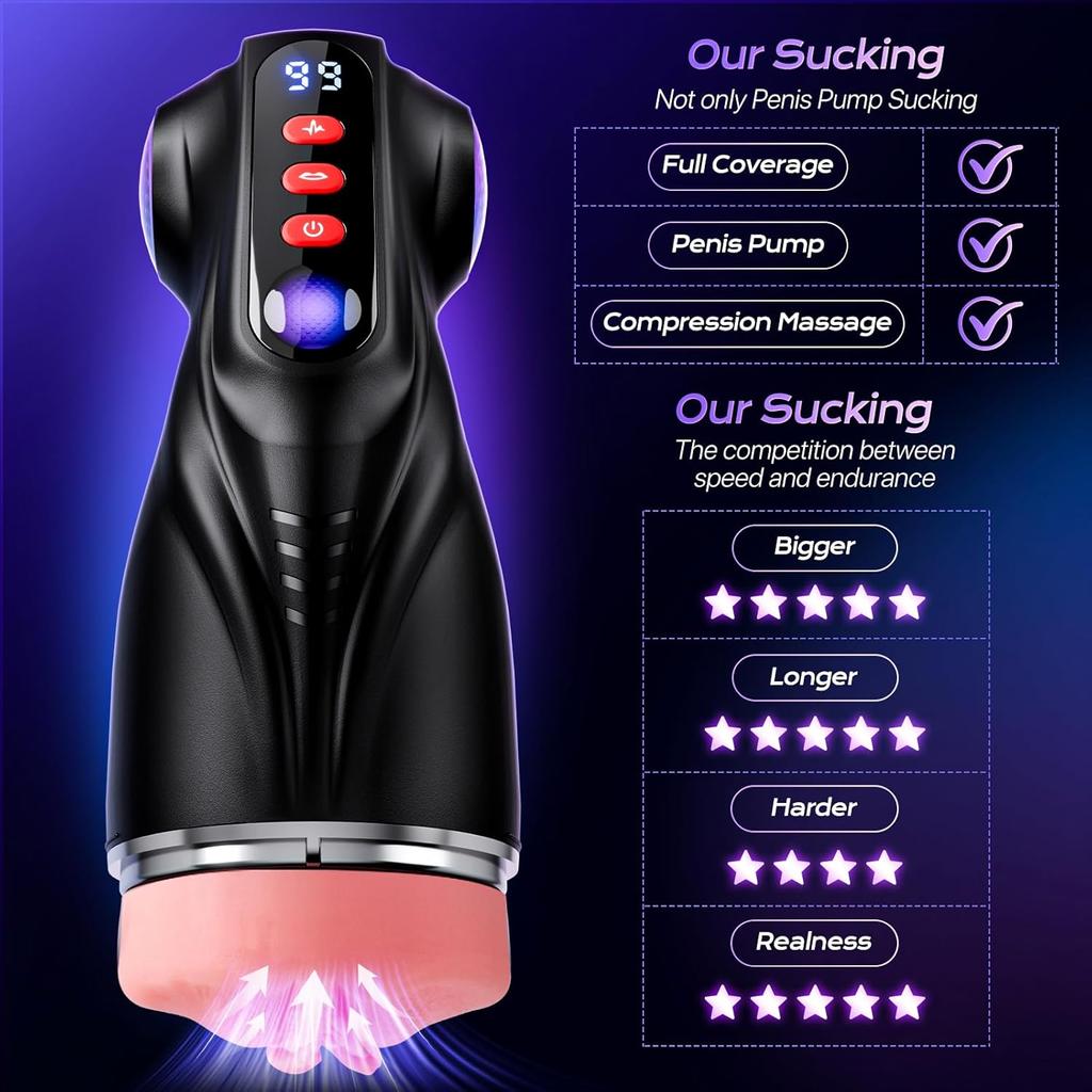 Automatischer männlicher Masturbator Sexspielzeug für Männer KI-Synchronisation Taschentasche APP-Steuerung 9 Saug- 9 Vibrationsmodi Sexspielzeug für Erwachsene für Männer Mund Vagina und Anus