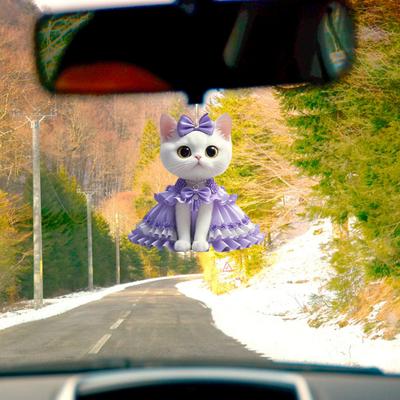 2Pcs Cute Cat Purple Pendant Car Rear View Mirror Charm Acrylic Cat Hanging Decorations for Auto Interior Window Bag