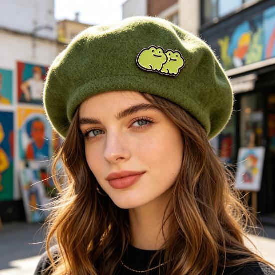 Decorative Brooch Cartoon Green Frog Design Zinc Alloy Enamel Safety Pin Bag Sweater Suit Lapel Badge Outfit Accessory