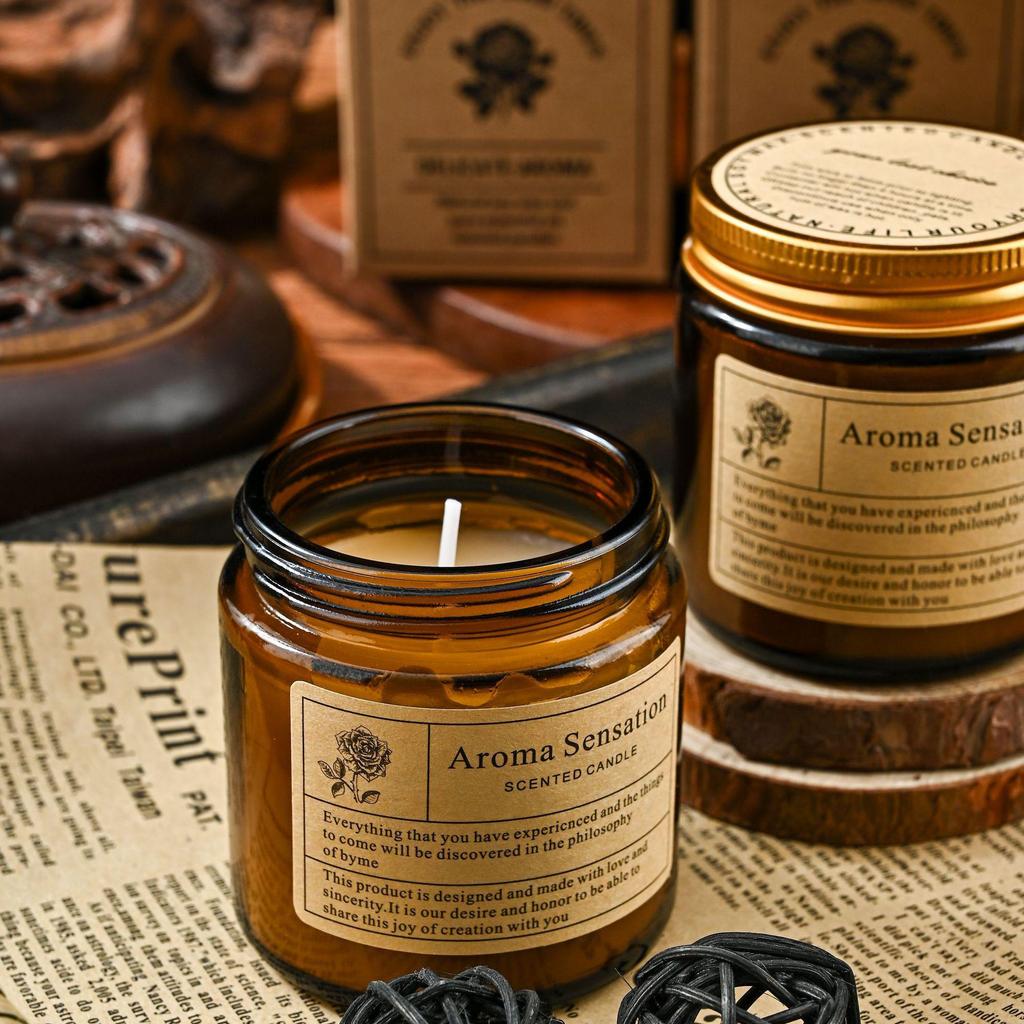 Niche Romantic Retro Brown Glass Scented Candle - Smokeless, Creative Fragrance Souvenir.