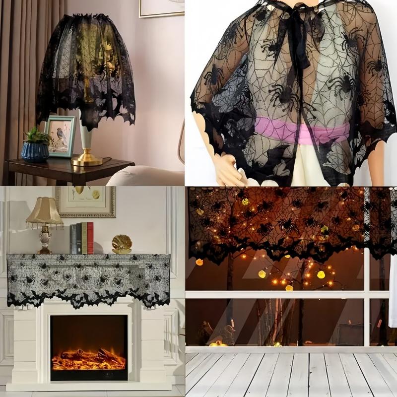 2 pieces of Halloween lampshade black lace spider web fabric lace spider web, Halloween themed party decoration