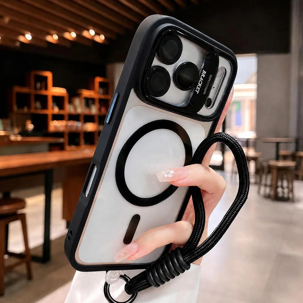 Luxus-Metall-Kamerahalterung mit Trageband Magnetische Hülle für IPhone 18Pro Max 17 15 13 12 11 Kabelloses Ladegerät Klare Schutzhülle