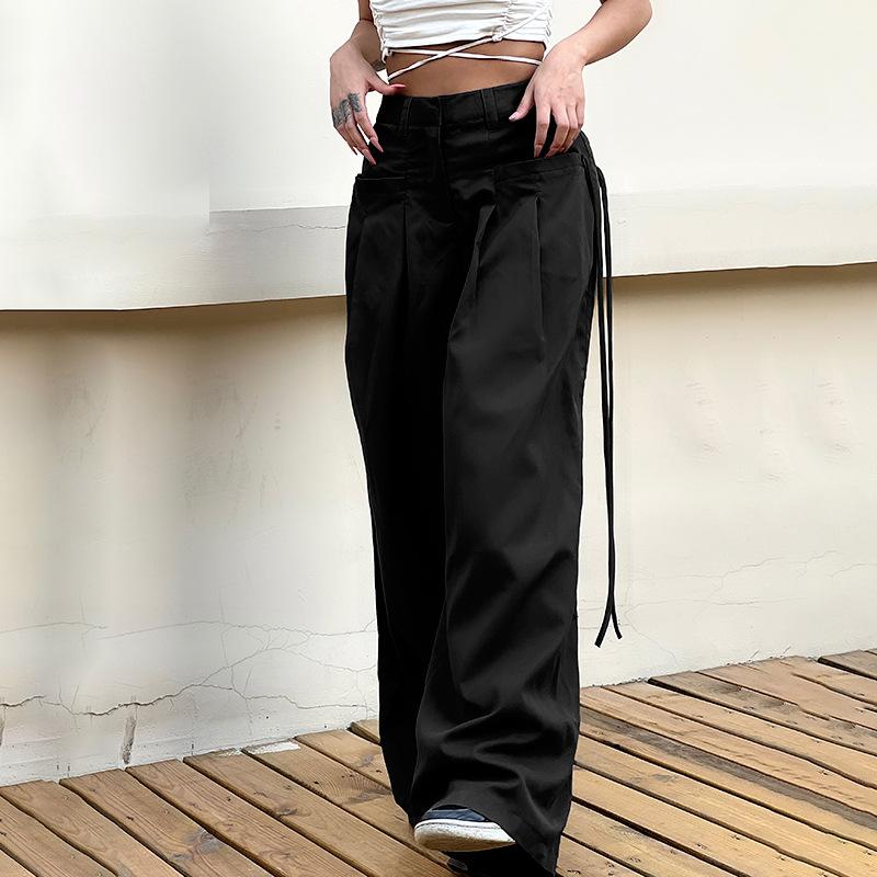 Lässige Hose mit weitem Bein für Damen, hohe Taille, Street-Basic, lockere Jogginghose, koreanische Retro-Grau, Büro-Y2K-Damenhose