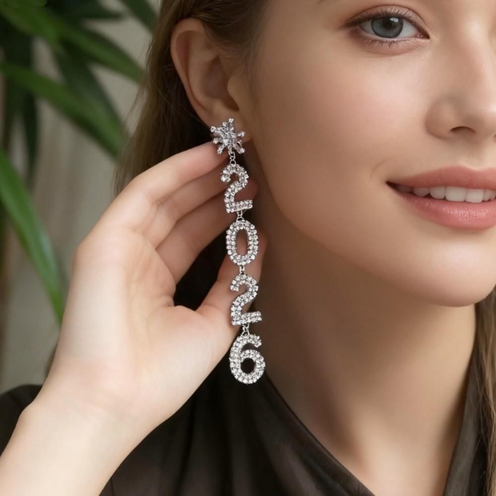 Rhinestone Happy New Year Earrings Jewelry Crystal Party Earrings Pendant 2026 Stud Earrings Girls