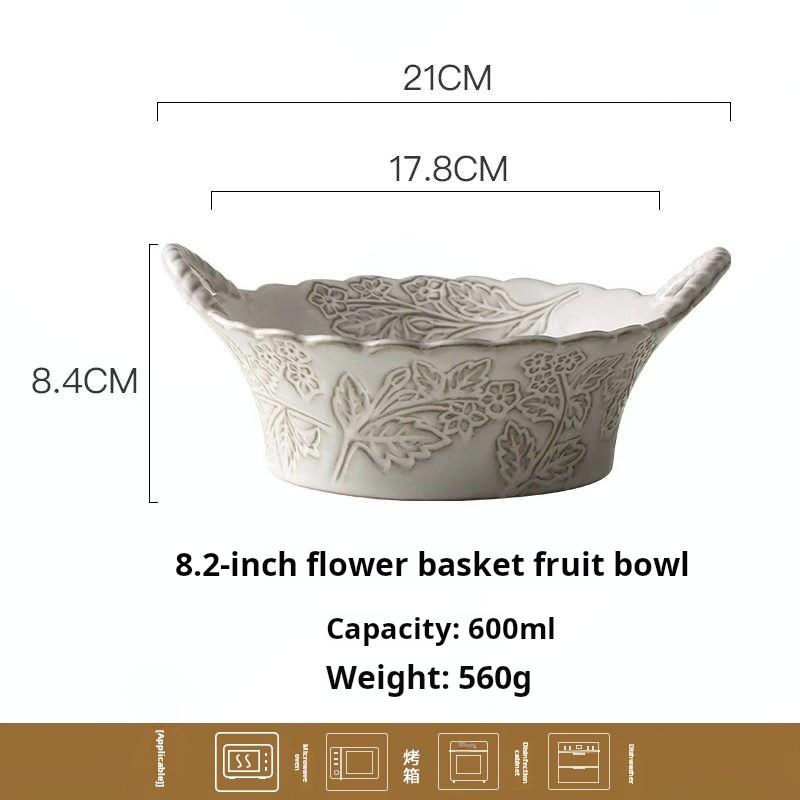 Household ceramic relief deep plate, soup plate, European-style steamed dishes, round large plate rice bowl soup bowl flat plate