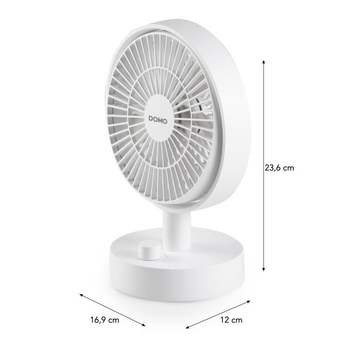 Ventilateur de table - DOMO - Li-ion batt. 5V - Rechargeable USB - Diamètre 15 cm - 10 vitesses