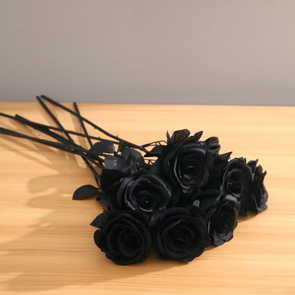 3/5PCS Artificial Pure Black Rose Halloween Ghost Festival Horror Gothic Style Bouquet Decoration Garden Room Decor